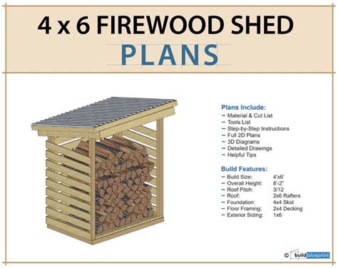 4x6 Firewood Shed Plans 1 Cord Wood Shed DIY Build - Etsy