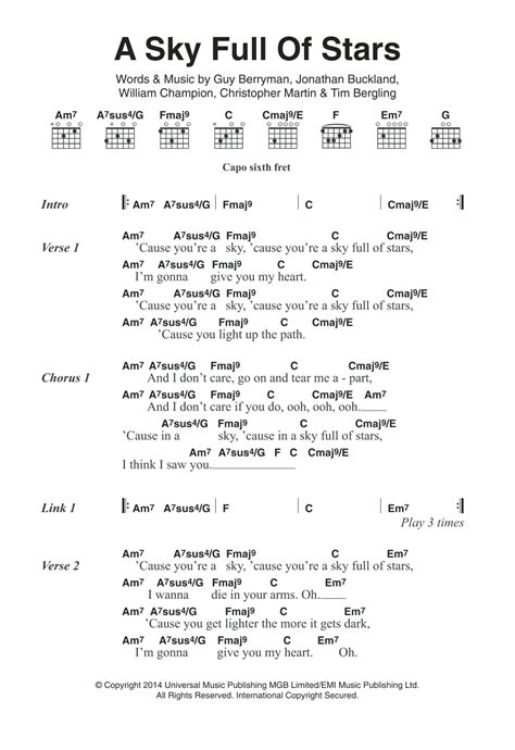 A Sky Full Of Stars by Coldplay - Guitar Chords/Lyrics - Guitar Instructor