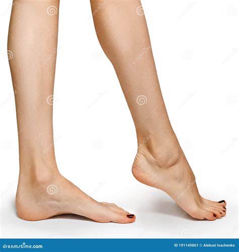 Low Side View of Woman Foot on White Background, Close-up Stock Image ...