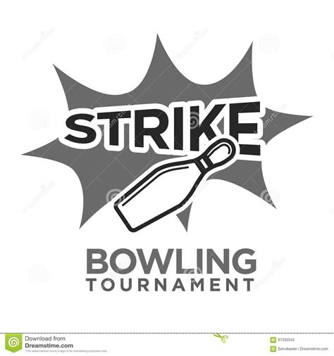 Strike Bowling Tournament Monochrome Logotype with Skittle Illustration ...