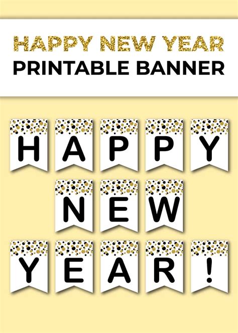 Free printable Happy New Year banner (black and golden confetti ...