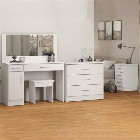 Seconique Nevada White Gloss Dressing Table Set | Wilko