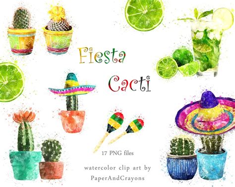 Fiesta Cacti Clipart Set Succulent Clip Art Watercolor | Etsy