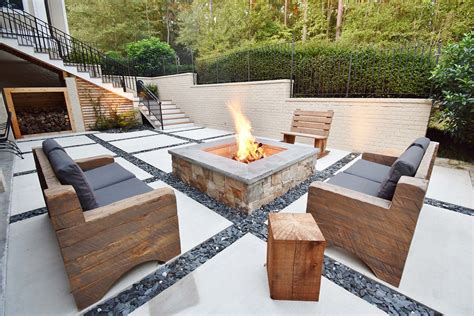 Concrete Squares and Slate Chips Patio with Custom Fire Pit