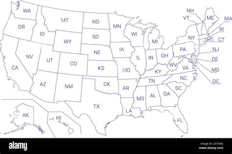 Outline Political US Map with titles of the states. All USA regions are ...