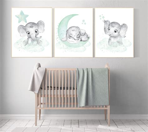 Elephant Nursery Art Elephant Nursery Print Mint Nursery | Etsy