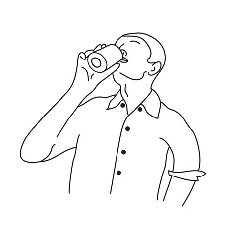 Man drinking. Drawing outline on white background. 29241946 Vector Art ...