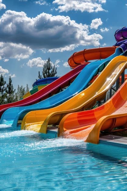 Premium Photo | Multicolored water slides at an outdoor water park