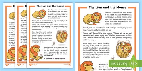 The Lion and the Mouse Story in English - Primary Resource