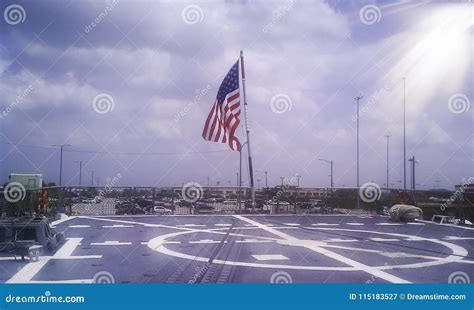 U.S. Flag Flying on the Aft Section of a U.S. Navy Warship Stock Image ...