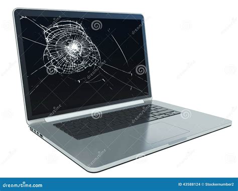 Laptop with Cracked Screen on White Stock Photo - Image of laptop, open ...