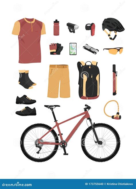 Mountain Bike Hardtail Equipment and Accessories. Color Vector ...