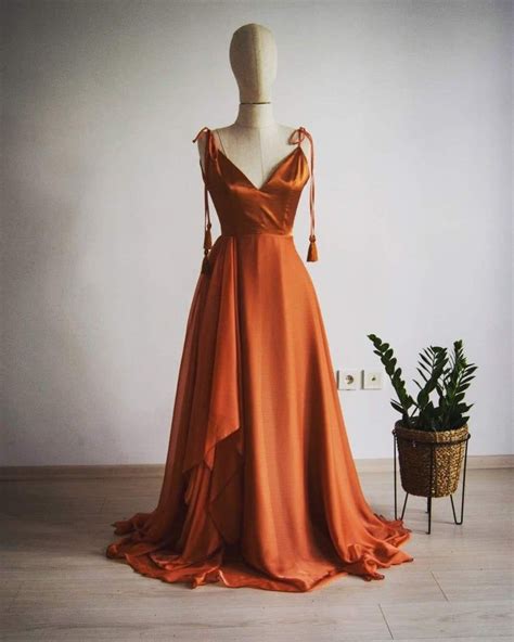 Georgette/Silk Chiffon With Top Satin Copper Bridesmaid Dress, Burnt ...