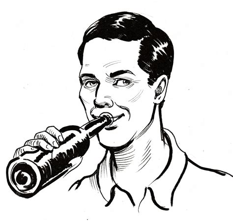 Premium Photo | Happy handsome man drinking a bottle of beer. ink black ...