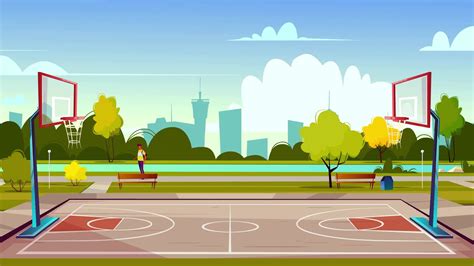 Basketball Court Cartoon Background - Baloncesto Cancha Cestas ...