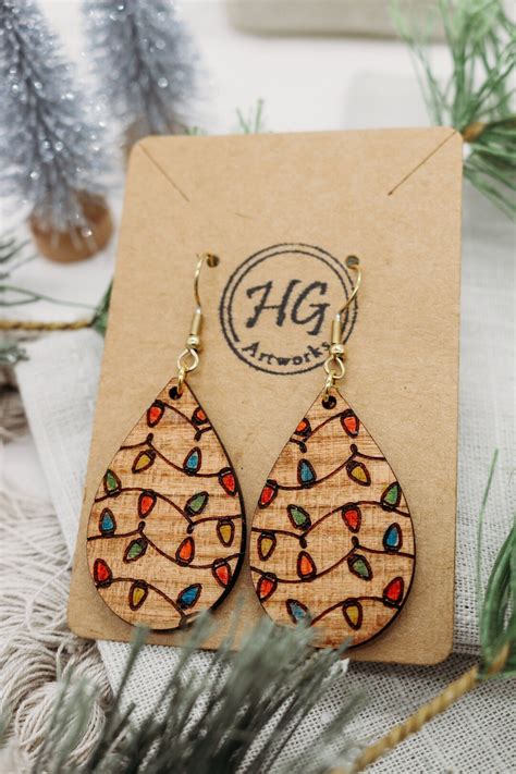 Christmas Lights Wooden Earrings - Etsy