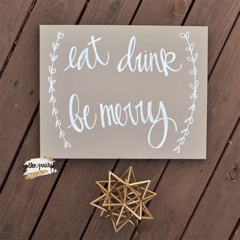 Eat Drink Be Merry Beige Hand Lettered Farmhouse Canvas Wall Art Sign