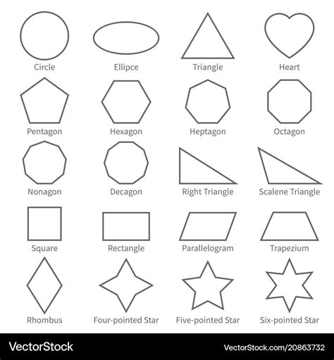 Basic geometric outline flat shapes educational Vector Image