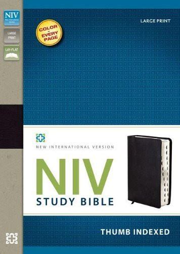 NIV Study Bible Large Print Bonded Leather Black Indexed Red Letter by ...