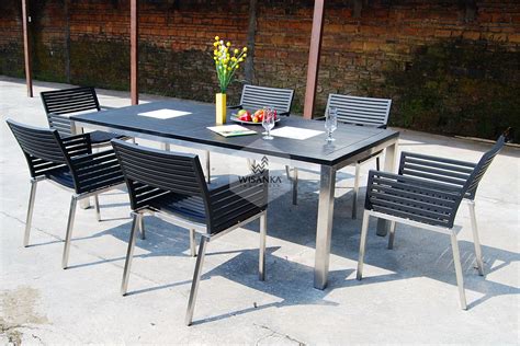 Stainless Steel Terrano Black Dining Set | Wisanka Modern Outdoor furniture