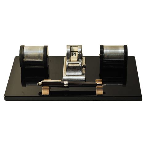 Art Deco Lacquered Calendar Desk Set, Two Inkwells With Retractable ...