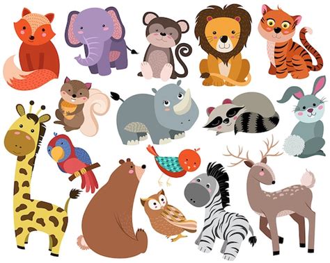 Cute Animals Clip Art Set of 16 Hand Drawn 300 DPI Vector | Etsy