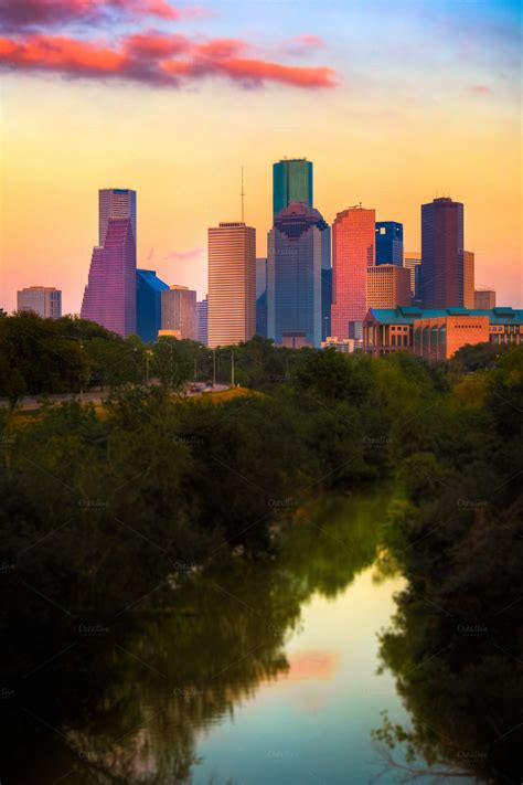 Houston Skyline at Sunset ~ Architecture Photos on Creative Market