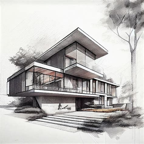 Premium Photo | Luxury house architecture drawing sketch plan blueprint