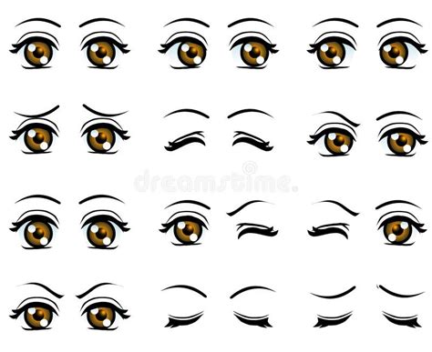 Vector Cute Cartoon Girl Eyes in Different Emotion Stock Illustration ...