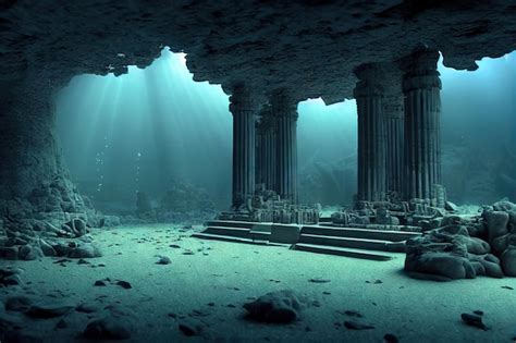 Premium Photo | Ruins of lost city of Atlantis in ocean in underwater cave