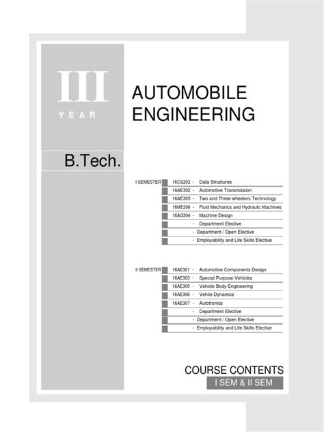 B.Tech Automobile Engineering Curriculum: Course Descriptions, Contents ...