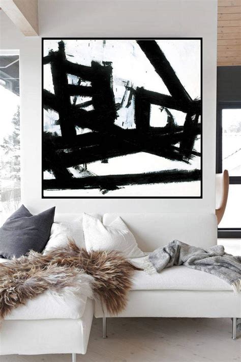 Oversized Abstract Art Black And White Abstract Canvas Black Wall Art ...