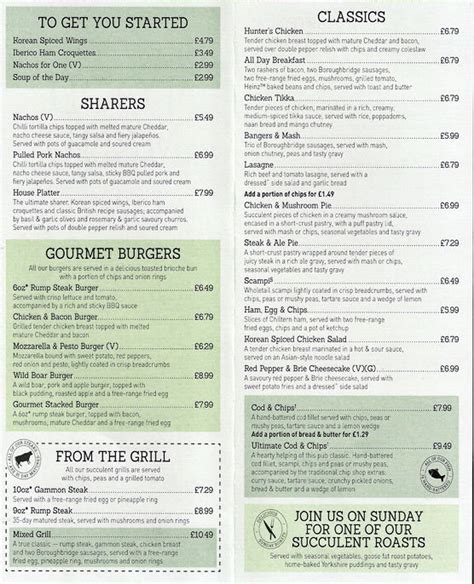 Green Man Hotel WembleyFood Menu