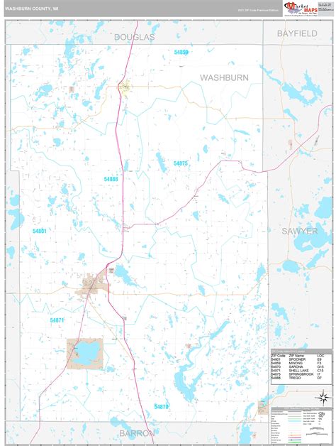 Washburn County, WI Wall Map Premium Style by MarketMAPS - MapSales