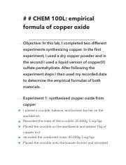 Synthesizing Copper Oxide: CHEM 100L Experimental Analysis | Course Hero