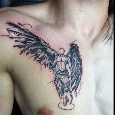 Guardian Angel Chest Tattoos For Men