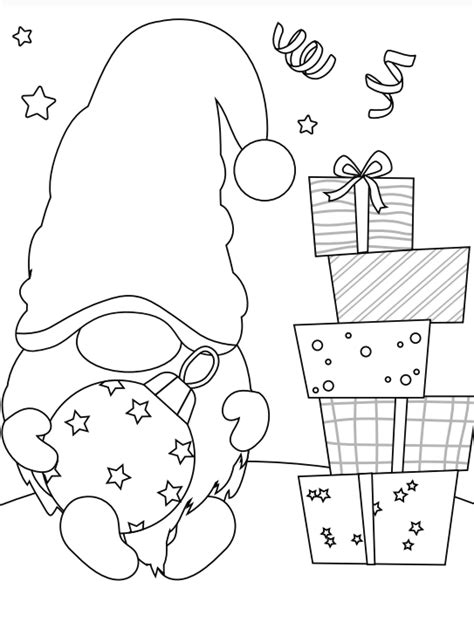 Free Printable Cute Christmas Gnome Coloring Pages