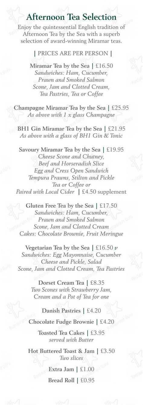 Menu at Miramar Hotel Bournemouth restaurant, Bournemouth