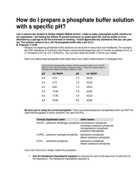 How Do I Prepare A Phosphate Buffer Solution With A Specific PH | PDF ...