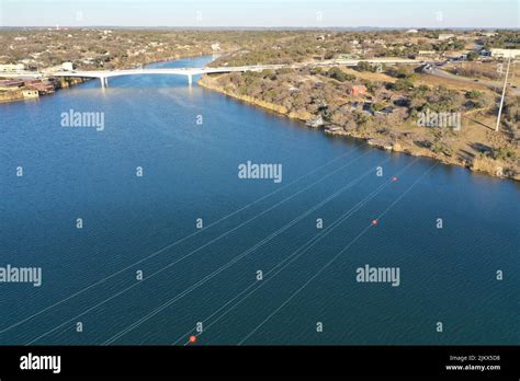 An aerial shot of the lake marble falls reservoir during the day in ...