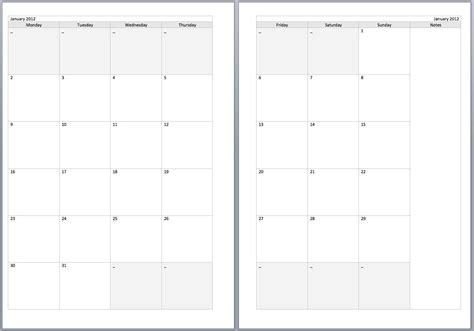 Free Monthly Filofax diary templates for A5 and Personal sizes ...