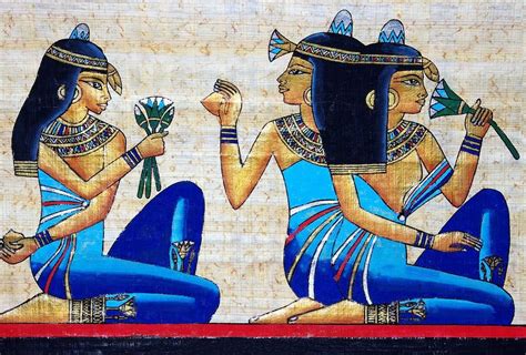 Egyptian Souvenir Papyrus showing 3 girls holding lotus flowers ...