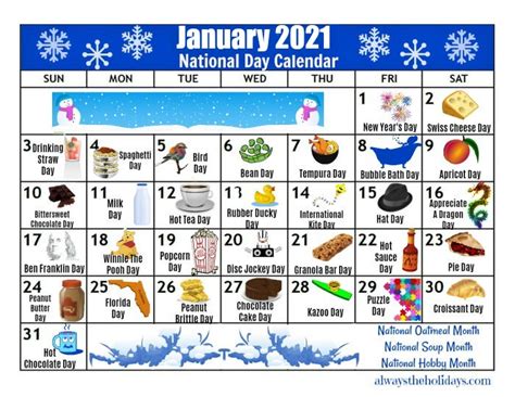 January Printable National Day Calendar 2021 - Free Planning Calendars