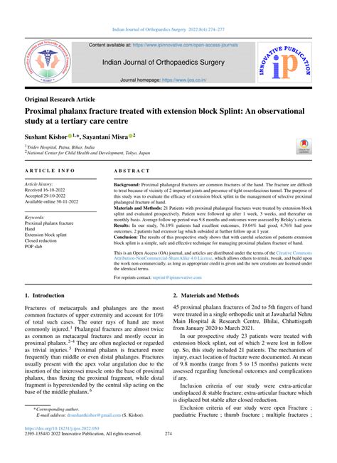 (PDF) Proximal phalanx fracture treated with extension block Splint: An ...