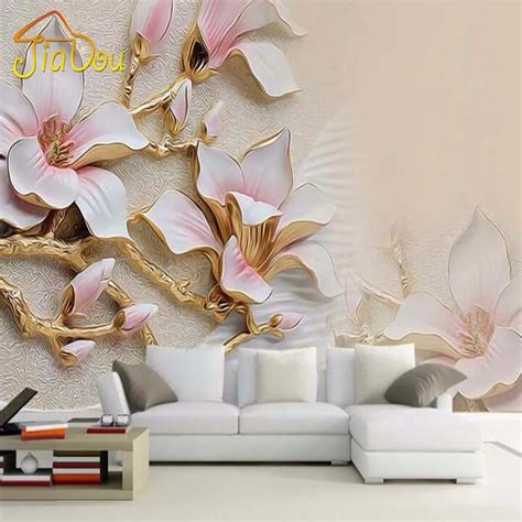 Custom 3D Mural Wallpaper Stereo Relief Magnolia Flower Wall Art ...