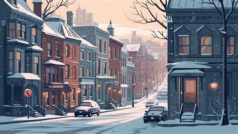 Cartoon House Street Winter Background, Cartoon House, Street, Winter ...