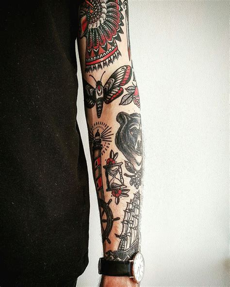 American Traditional Sleeve Tattoo