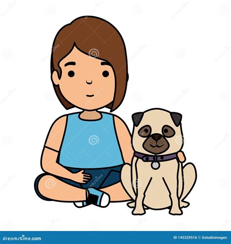 Cute Little Girl with Puppy Stock Illustration - Illustration of human ...