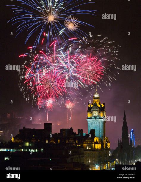 Fireworks exploding over Edinburgh Castle, Edinburgh, Scotland, United ...