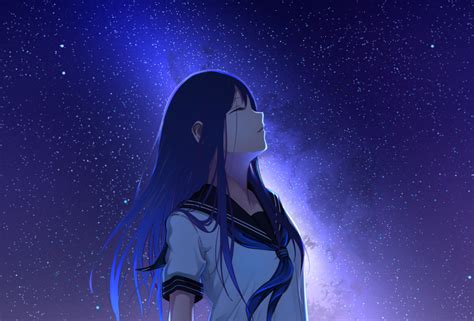 Anime Girl And Night Stars Wallpaper, HD Anime 4K Wallpapers, Images ...